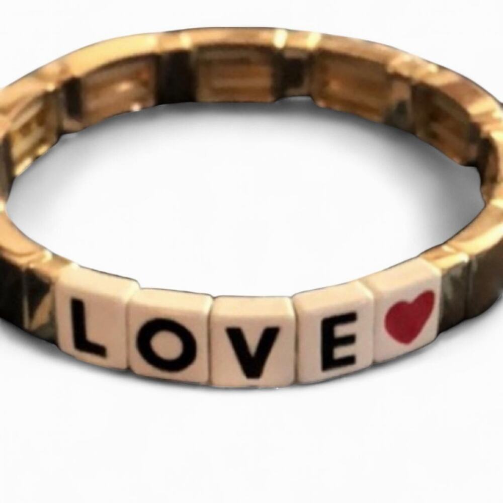 Roxanne Assoulin Gold Black Red LOVE Letters Heart Bracelet Kidcore Glamour - Picture 2 of 4